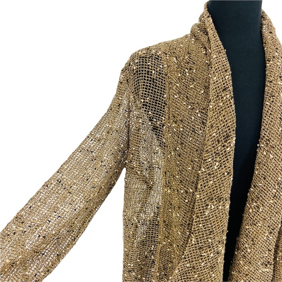 Katie Todd Draped Slub Net Weave Knit Open Front Long Sleeve Cardigan Sweater L - Picture 3 of 7